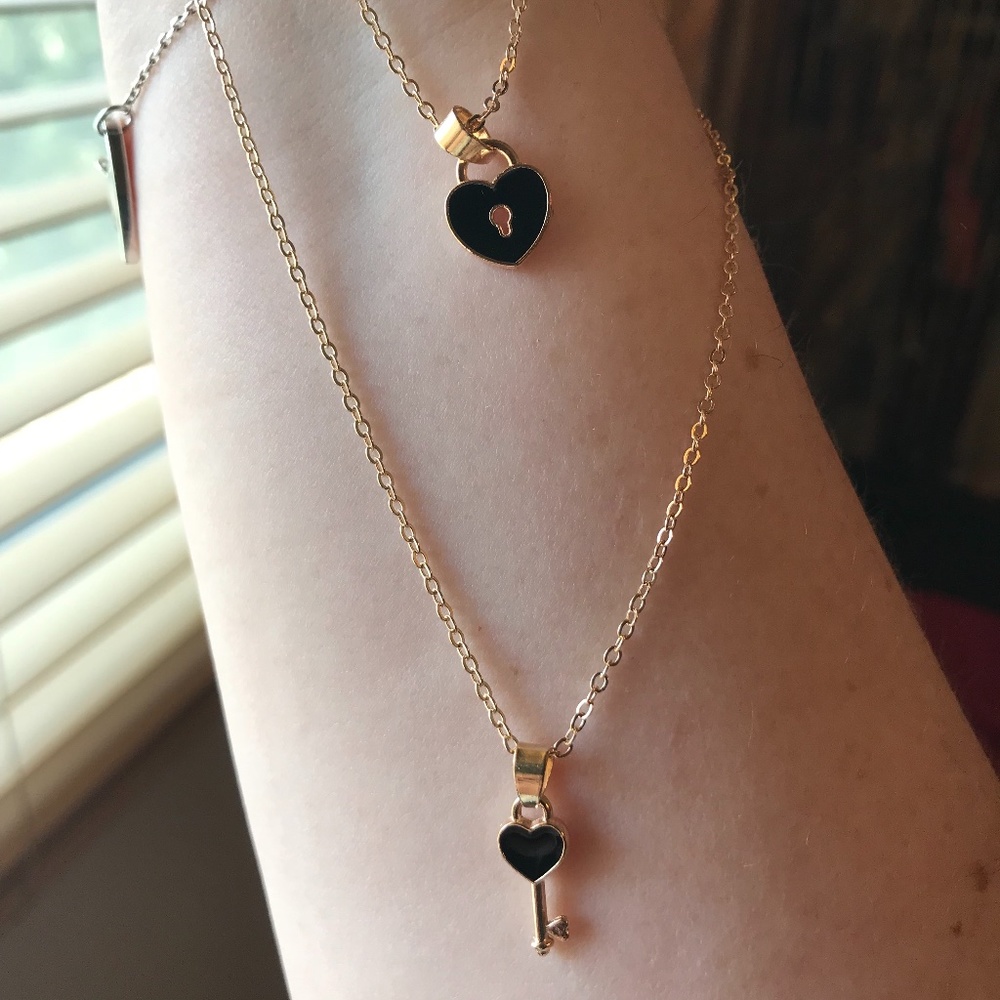 Heart Lock and Heart Key Necklace Set in Gold Tone - New, never worn